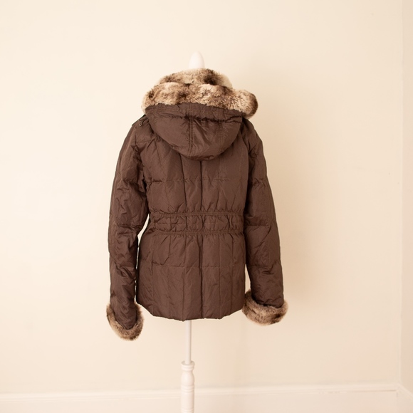New Faux Fur Puffer Jacket in Chocolate Brown - Picture 4 of 4